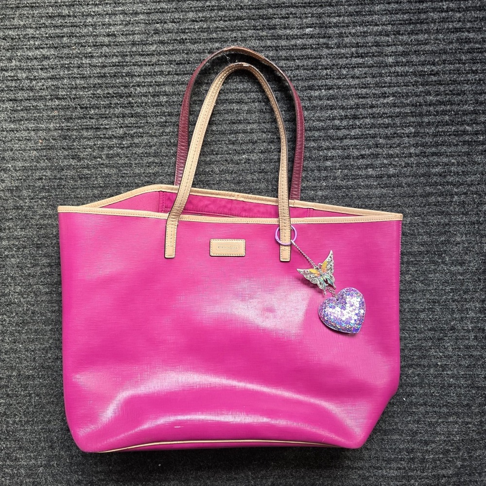 Coach Tote  Leather Fuchsia Pink Large Park Metro Tote Shoulder Work Bag Y2k